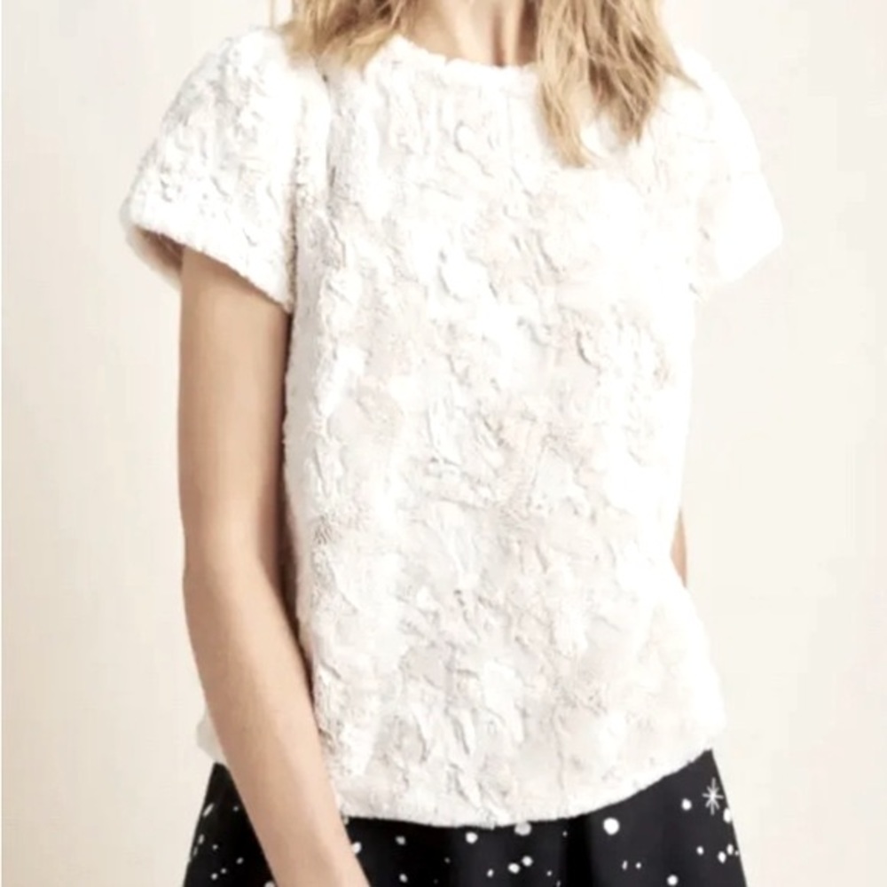 Anthropologie x Leifsdottir | Cream White Lined Faux Fur Top Exposed zip…